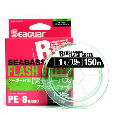 Шнур Seaguar PE 8 R18 Sea Bass цв.flash green 150м р-р 0,6, 0,128мм