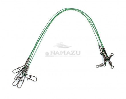 Поводок стальной NAMAZU 1х7 Nylon Coated Green, d-0,42 мм, L-15 см, test- 18 кг уп. 5 шт.
