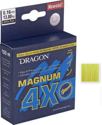 Шнур Dragon Magnum 4X 1000 m 0.16 mm/13.80 kg флюо-желтый
