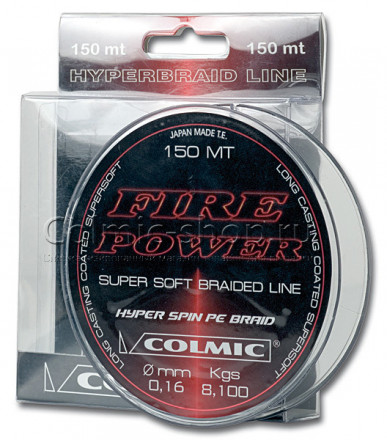 Плетеный шнур Colmic PE Fire Power 100мт-0,16-8,10кг -18Lbs-Super soft